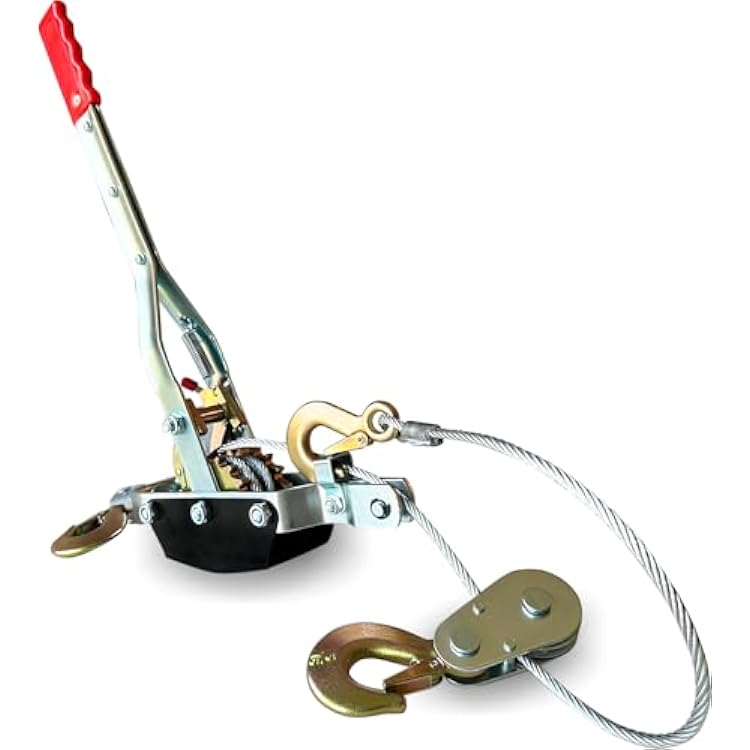 Come Along Winch 5 Ton 11,023 lbs Manual Cable Puller, Heavy Duty Power Puller with Dual Gear, 10 ft Steel Cable, 3 Hooks - Hand Winch for Vehicle Recovery, Fence Stretching & Heavy Load Pulling