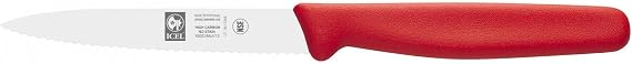 ICEL 4 Inch Paring Knife, Serrated Edge - Point Tip - High Carbon German Stainless Steel Razor-Sharp Blade, Red Handle