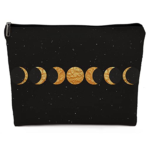 Abstract Boho Minimalist Moon Phases Cosmetic Bag, Mid Century Bohemian Modern Art Makeup Bag Zipper Cosmetic Pouch Bag Travel Linen Makeup Organizer, Boho Gifts for Women Teen Girls Her Teens