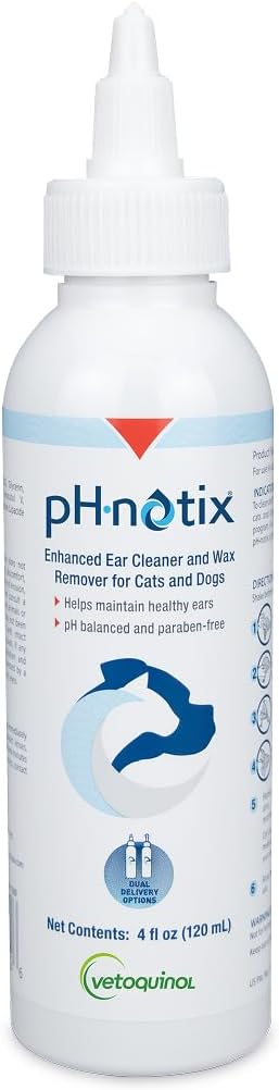Vetoquinol PHnotix Advanced Ear Cleaner & Wax Remover - Liquid Ear Cleaning Support for Dogs & Cats - Supports Healthy Canals - Fast-Acting & No-Rinse Formula - pH Balanced & Paraben-Free - 4 fl oz