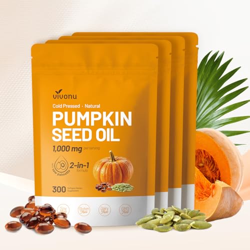 VivoNu Pumpkin Seed Oil with Saw Palmetto Capsules |Cold Pressed, Pure Virgin Oil,Essential Fatty Acids & Phytosterols |300 SoftgelsSupports Hair,Urinary,Bladder&Prostate Health|Non-GMO