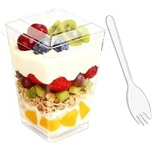 50 Pack Clear Dessert Cups with Lids and Spoons, 5.4oz Mini Dessert Cups Reusable Square Parfait Cup for Party Appertizer, Christmas