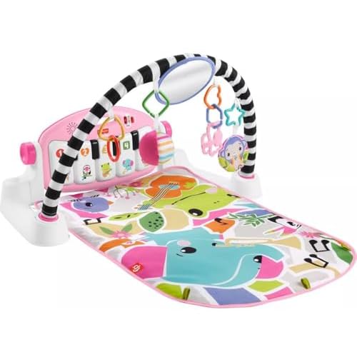 Fisher-Price Glow & Grow Kick and Play Gym - Pink Baby Playmat with 4 Ways to Play, Smart Stages Learning, 10 Linkable Toys, and Removable Piano for Newborn and Up