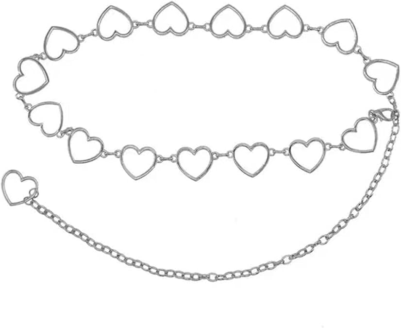 Kefley Heart Waist Chain Belt with Long Tassel Tail Body Belly Chains Silver Geometric Heart Waist Belts Y2K Chain for Dresses Pants Skirt Trousers Jeans Chain Accessories