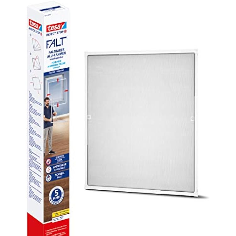 Tesa Insect Stop Folding Aluminium Frame - Fly Screen with Adjustable Telescopic Frame, 55214
