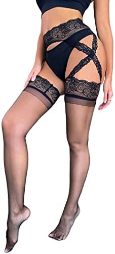 CanB Lace High Waist Tights Thigh Suspender Pantyhose Sheer Thigh High Stockings Christmas Leggings for Women