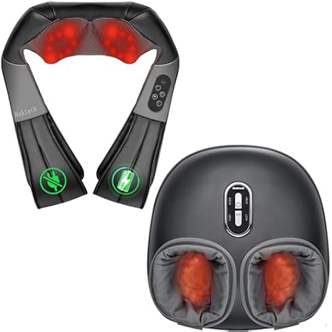 Nekteck Shiatsu Foot and Cordless Neck Massager with Heat Combo for Pain Relief Deep Tissue, Body Relaxation Tools Gifts for Him Her