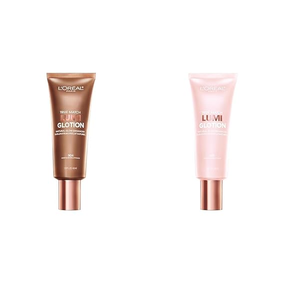 L'Oreal Paris True Match Lumi Glotion Natural Glow Enhancer, Illuminator Highlighter Skin Tint, Fair and Deep Shades, 1.35 Ounce Each