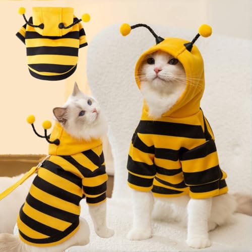 Selena Cat Bee Antennae Costume Hoodies Cute Bee Stripes Dog Kitten Puppy Pet Apparel X-Small,Yellow&Black