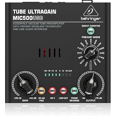 Behringer TUBE ULTRAGAIN MIC500USB Audiophile Vacuum Tube Preamplifier with Preamp Modeling Technology and USBAudio Interface