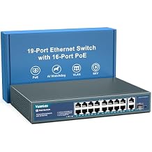 YuanLey 16 Port PoE Switch with 2 Gigabit Ethernet Uplink, 1 SFP Port, 250W PoE+ Port Support 802.3af/at, Unmanaged Network Switch with AI Watchdog, VLAN, 6KV Protection, Rackmount Plug and Play