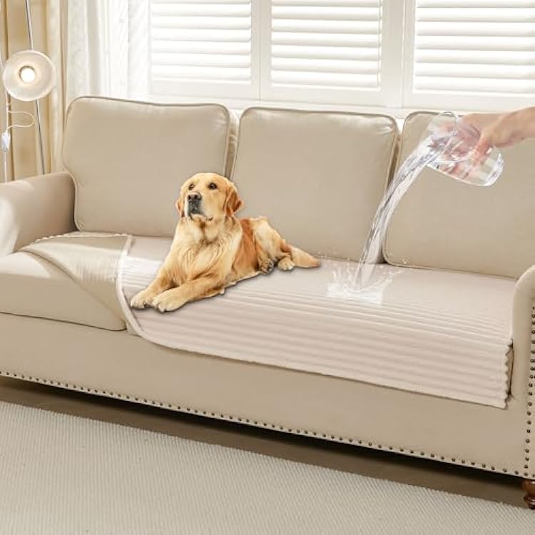 HAOMAIJIA Waterproof Couch Cover for Dogs Washable,Faux Fur Pet Couch Covers for Sofa,Soft Dog Bed Cover Non-Slip Couch Covers for 3 Cushion Couch Sofa Pet Friendly Off White, 35 x 74