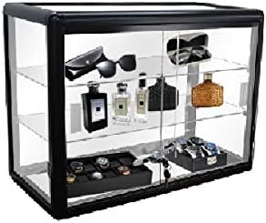 24W X 12D X 18H Counter Top Showcase with Aluminum Frame and Tempered Glass Display Case (Black)