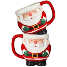 Christmas Coffee Mugs Set of 2-17 oz Large Ceramic Mugs for Cappuccino Coffee Latte Drinkings - Cute Handmade Santa Claus Mug Holiday Gift Christmas Decor