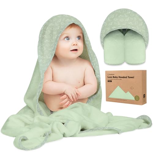 KeaBabies Hooded Baby Towel for Newborn - Viscose Derived from Bamboo Large Baby Bath Towels with Hood for Boys, Girls, Toddler, Extra Absorbent & Soft Newborn Bath Essentials Dinos, Regular