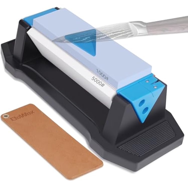 Whetstone Sharpening Stone Kit, Premium 3 Side Grit 40010005000 Knife Sharpener for Sharp Blade, with Non-Slip Base, Angle Guide & Leather Strop