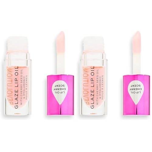 Revolution Beauty, Glaze Lip Oil, Hydrating & Nourishing Formula, Infused with Vitamin E & Hyaluronic Acid, Glam Pink, 0.15 Fl. Oz. Pack of 2