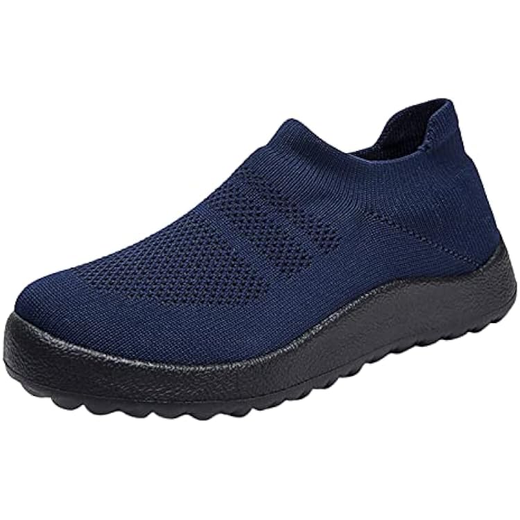 CsgrFagr Fashion Summer Men Sports Shoes Flat Bottom Lightweight Slip On Flying Woven Mesh Steel Toe Sneaker Boots for Men Dark Blue, 11