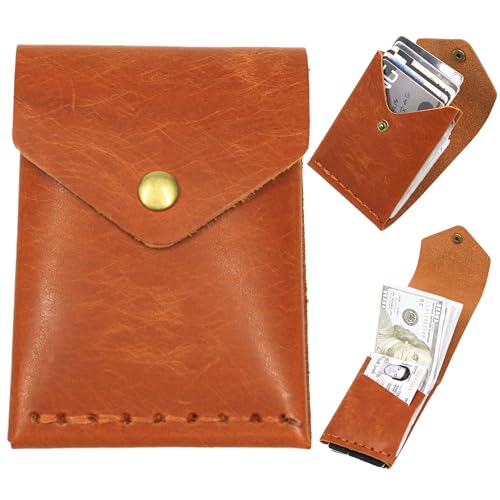 Leather Wallet for Men and Women - Slim Card Holder - Handmade Minimalist Front Pocket Wallet - Flap Cash Wallet - Full Grain Leather Brown