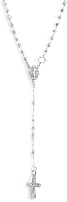 Silverly 925 Solid Silver Rosary Beads Catholic Jewellery 50 cm - Virgin Mary Crucifix Beaded Necklaces - Sterling Silver Chain Cross Necklace Men - Christian Gifts for Women - 90s Gothic Accessories