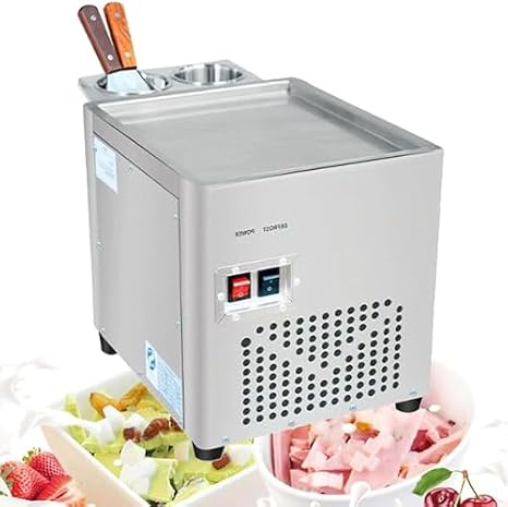 Ice Cream Machine, Commercial Rolled Ice Cream Maker with Double Pans, Stainless Steel Stir-Fried Ice Roll Machine for Bars and Cafes