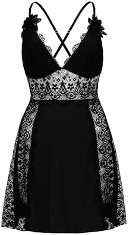 LINGERLOVE Plus Size Lingerie Set for Women Sexy V Neck babydoll Chemises Lace Mesh Nightgown M-4XL