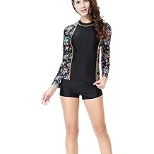 YEESAM Swimsuits for Women Girls 2 Piece Boy Shorts Long Sleeve Burqini Swimwear