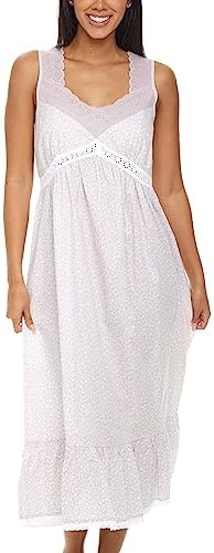 Alexander Del Rossa Long Sleeveless Cotton Nightgowns for Women, Soft Moo Moos