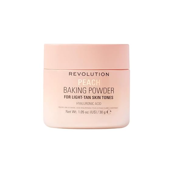 Makeup Revolution Loose Baking Powder, Make Up Setting Powder, Long Lasting Coverage, Reduces Shine, For Medium to Dark Skin Tones, Peach, 32g