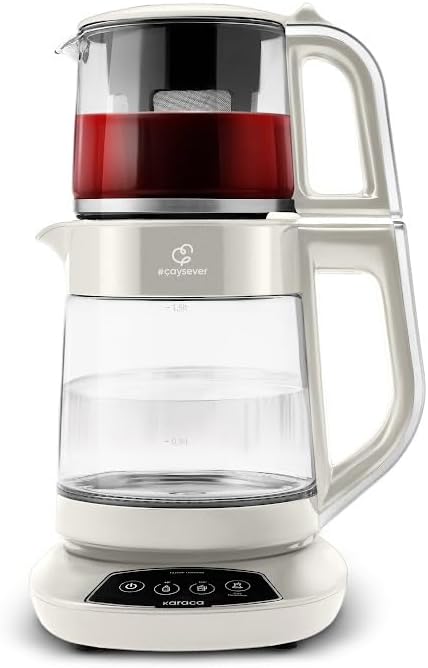 Karaca Çaysever 3 in 1 Talking Glass Tea Machine Kettle and Food Water Preparation 1700W Starlight