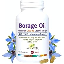 NEW ROOTS HERBAL Borage Oil Supplement 1200 mg | Organic Borage Seed Oil Cold-Pressed 90 softgels, GLA Supplement 264mg with Linoleic Acid 444mg | 100% Hexane-Free