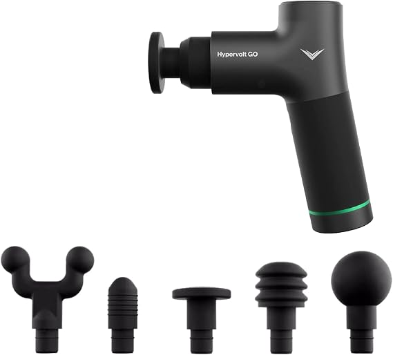 Hyperice Hypervolt GO - Electric Deep Tissue Percussion Massage Gun with Applicator Kit for Full Body, Multicolor