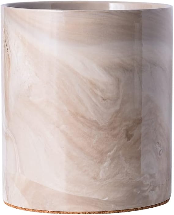 Yundu Porcelain Brown Marble Utensil Crock, Kitchen Utensil Holder for Countertop, 7 Large Size for Storage,Table-Protection Cork Mat