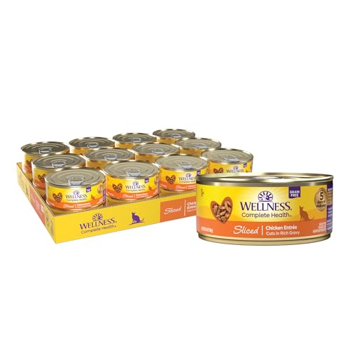 Wellness Complete Health Sliced Adult Wet Cat Food, Natural, Protein-Rich, Grain Free, 5.5 Ounce, 24 Pack, Chicken Entree
