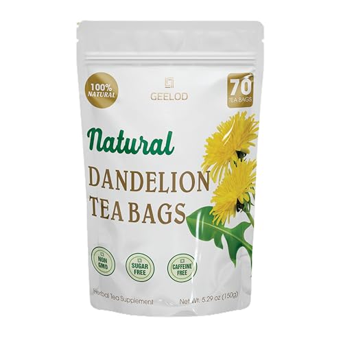 70 Premium Organic Dandelion Root Tea Bags, 100% Natural & Organic, Non-GMO, Pure Dandelion Root, Eco-Conscious Tea Bags. No Sugar, No Caffeine, No Gluten, Vegan