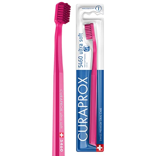 Curaprox CS 5460 Ultra-Soft Toothbrush Adult Tooth and Gum Care | Super Soft Curen Bristles for Gentle Cleaning | Magenta, Single Pack