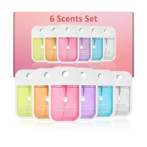 Power Mist Hand Sanitizer Spray, Spray Hand Sanitizer Travel Size, No Alcohol Smell, 500 Sprays Hydrating Sanitizer, Non-sticky 1.6 FL OZ 6 Scents