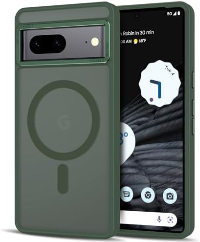 Anuck Case for Google Pixel 7 Case Magnetic Phone Case Compatible with MagSafe, Translucent Matte Back Soft TPU Bumper Hard Slim Shockproof Protective Men Women Girl Cover for Pixel 7 6.3"-Dark Green