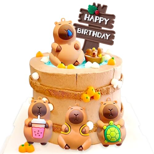 Capybara Cake Topper Capybara Birthday Decorations Cute Animal Cake Decoration Capy Happy Birthday Party Supplies Favors Mini Blowfish Baby Shower Decor