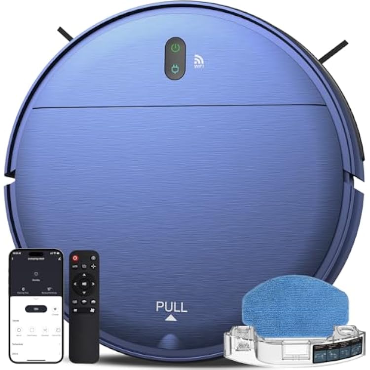 ZCWA Robot Vacuum and Mop, 2 in 1 Robot Vacuum Self-Charging Robot Vacuum Cleaner Compatible with WiFiAPP, Ideal for Hard Floor, Carpet and Pet Hair, Blue