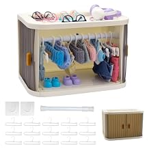 Foldable Doll Clothes Organizer with 15 Hangers & Adjustable Rod, Dustproof Storage Box for 1017cm Mini Dolls, Clothes, Outfits & Accessories, Portable Doll Closet for Display & Storage