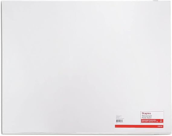 Staples Poster Board, 22x28 Inch, White, 20/Carton, for School & Office | Display boards for presentations, signage, science projects, and classroom use.