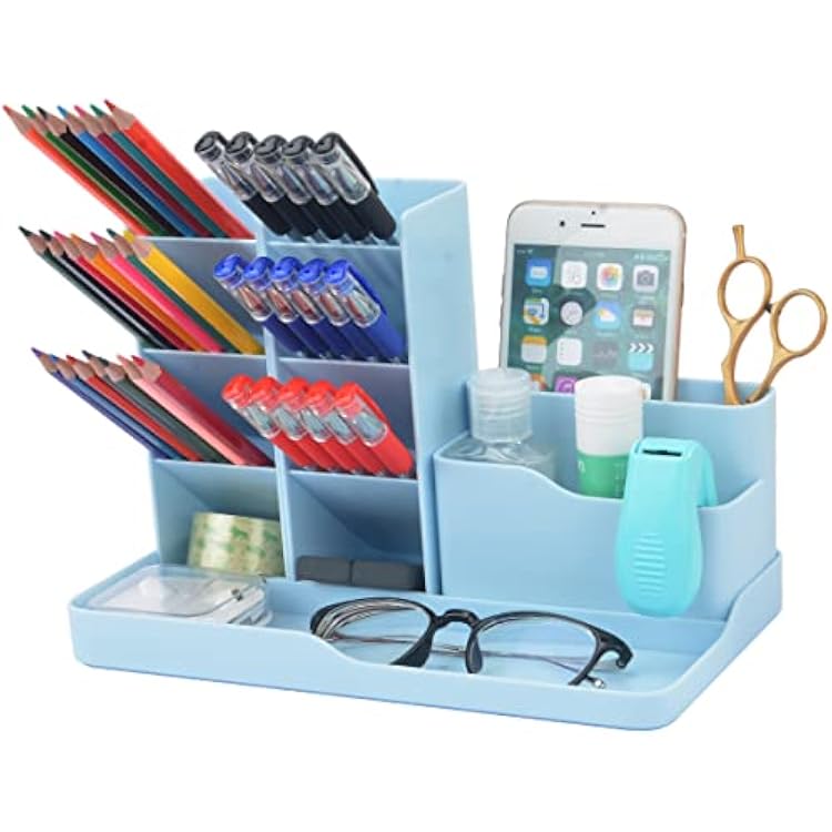 Pen Organizer for Desk, Office Desk organizers and Accessories, Multi-Functional DIY Pen Holder, Desktop Stationary Organizer Caddy, Supply Organizers for Office, Home, Blue
