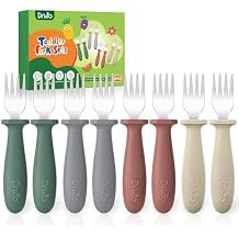 DRKIO 8 Pieces Toddler Forks Set - Baby Forks with Silicone Handle Children safe 18/8 Stainless Steel Toddler Utensils Set for Self Feeding Kids Silverware Anti-Choke Design Food Grade Dishwasher Safe