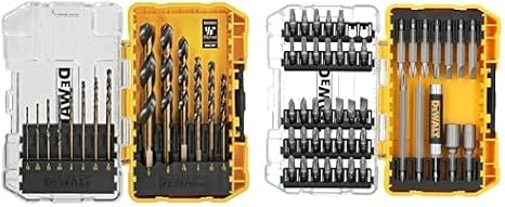 Bundle of DEWALT Drill Bit Set, 3-Flats Shank,14-Piece, 135 Degree Split Point (DWA1184) + DEWALT Screwdriver Bit Set with Tough Case, 45-Piece (DW2166)