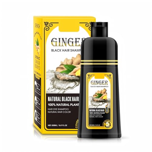 Ginger Black Semi-Permanent Hair Dye Shampoo, Instant 30-Day Color Matter, Completes in 5 Minutes - 500ml Ginger Fragrance