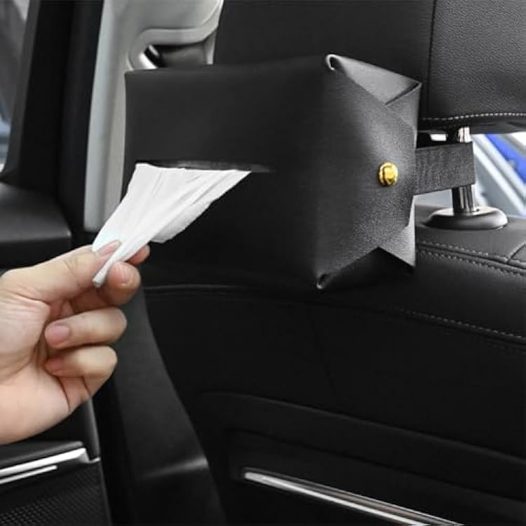 Car Tissue Holder, Car Napkin Cover, Car Tissue Box, Car Tissue Paper Box, Waterproof Soft Leather, Tissues Box Suitable for 120 Standard TissuesBlack