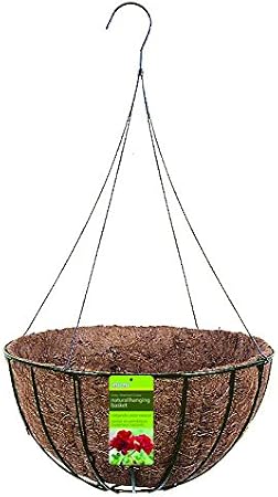 Gardman R427 Black 20" Diameter Wire Grow Basket with: Coco Liner, Plastic Insert, 4-Leg Wire Hanger