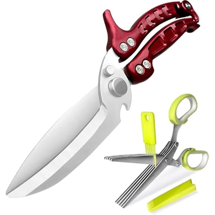 2 Pack Kitchen Scissors, Kitchen Shears with Herb Scissors, Heavy Duty Stainless Steel Poultry Shears for Turkey, Chicken, Thanksgiving, Christmas Day