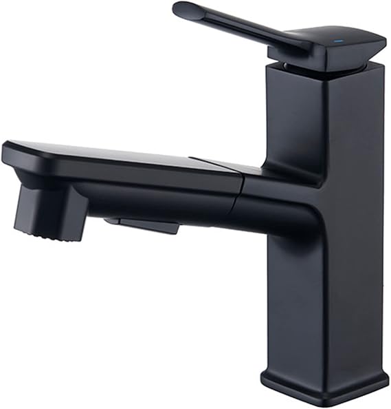 Bathroom Faucet with Pull Out Sprayer Dual Mode Brass Mixer Tap for Hot and Cold Water Single Hole Sink Faucet Retractable Single Handle Pull Down Basin Faucet,Gun Grey (Color : Matte Black)